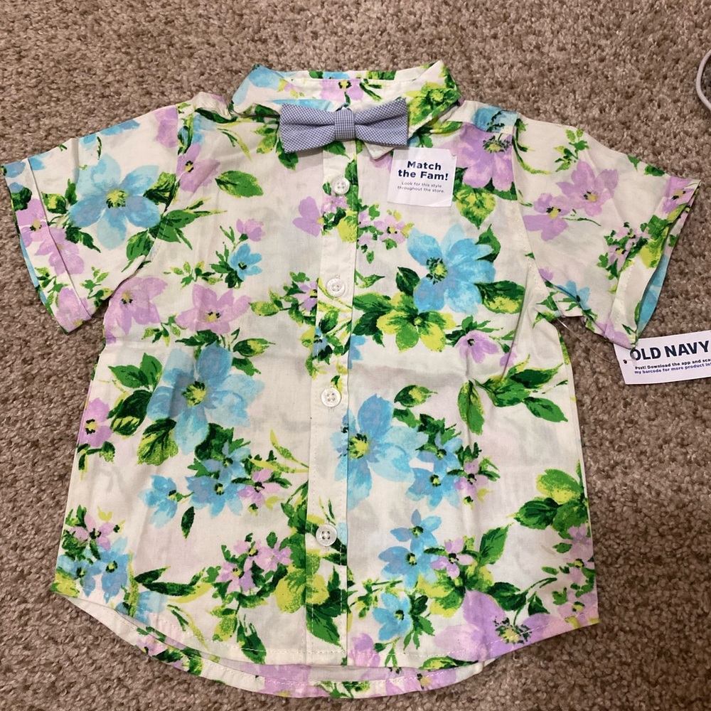 Old Navy Kids Floral Button-Down Shirt - Green and Purple